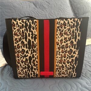 Leopard Print Tote with Red Stripe